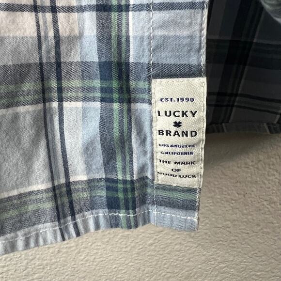 Lucky Brand Plaid Short Sleeve Stretch Cotton Button Down Shirt Men's Size L - Picture 5 of 7